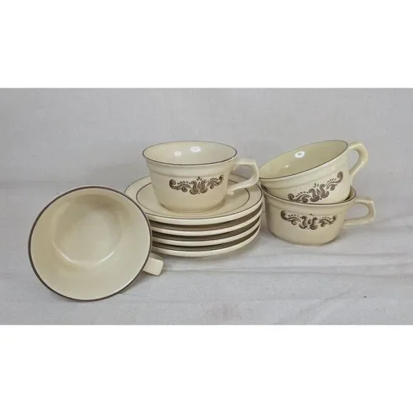 VTG Pfaltzgraff Village | Cups with Saucers | Set of 4 | Stoneware | 1970s Mark - Picture 2 of 12
